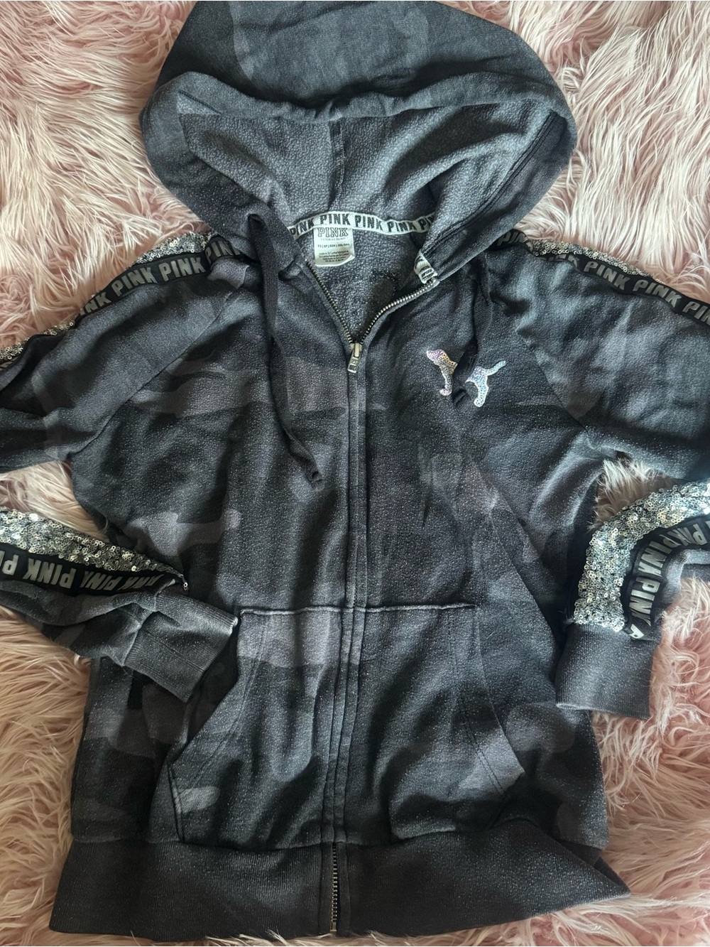 Y2K Victoria’s Secret PINK Bling Camo Zip up Jacket SZ: XS